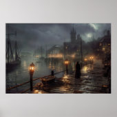 Viktorianischer Hafen bei Nacht: Fischerdorf Poster (Vorne)