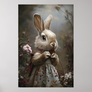 Viktorianischer Hasendruck-Osterhase, Cottagecore Poster