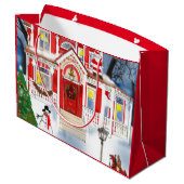 Viktorianischer Hausschnee in altmodischer Weihnac Große Geschenktüte (Rückseite Schrägansicht)