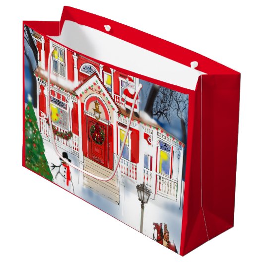 Viktorianischer Hausschnee in altmodischer Weihnac Große Geschenktüte (Vorderseite Schrägansicht)