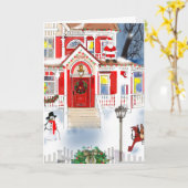 Viktorianischer Hausschnee in altmodischer Weihnac Karte (Gelbe Blume)