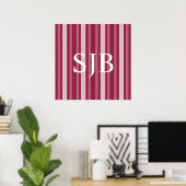 Viktorianischer Himbeerstreifen mit Monogramm Poster (Heimbüro)