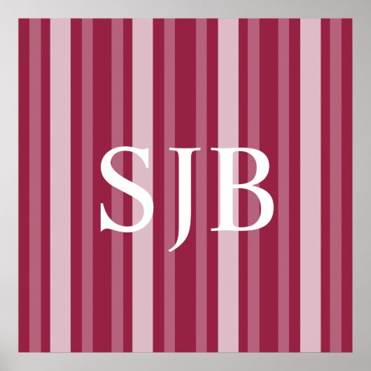 Viktorianischer Himbeerstreifen mit Monogramm Poster (Vorne)