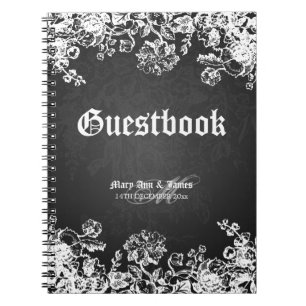 Viktorianischer HochzeitGuestbook blühen Schwarzes Notizblock