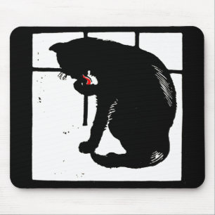 Viktorianischer Holzschnitt Schwarze Katze Mauspad