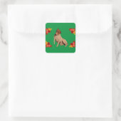 Viktorianischer Hund und Blume Quadratischer Aufkleber (Tasche)