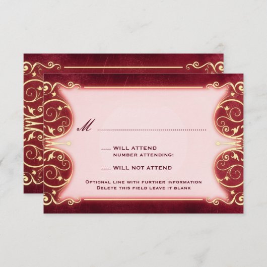 Viktorianischer Jugendstil: Red & Gold UAWG RSVP Karte (Vorne/Hinten)