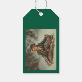 Viktorianischer Junge auf einem Schlitten Geschenkanhänger