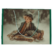 Viktorianischer Junge auf einem Schlitten Große Geschenktüte (Rückseite)