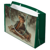 Viktorianischer Junge auf einem Schlitten Große Geschenktüte (Rückseite Schrägansicht)