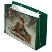 Viktorianischer Junge auf einem Schlitten Große Geschenktüte (Vorderseite Schrägansicht)