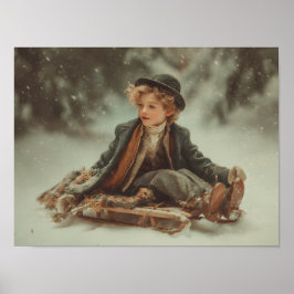 Viktorianischer Junge auf einem Schlitten Poster