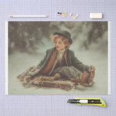 Viktorianischer Junge auf einem Schlitten Seidenpapier (Handwerk)