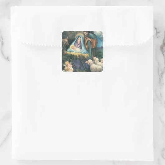 Viktorianischer Krippensticker Quadratischer Aufkleber (Tasche)