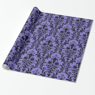 Viktorianischer Lila und schwarzer Floral-Schwenk Geschenkpapier