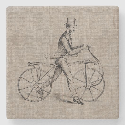 Viktorianischer Mann auf Fahrrad Vintagem Steinuntersetzer (Vorderseite)