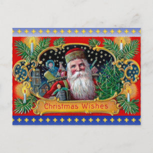 Viktorianischer Nikolaus mit goldenen Sternen und Feiertagspostkarte