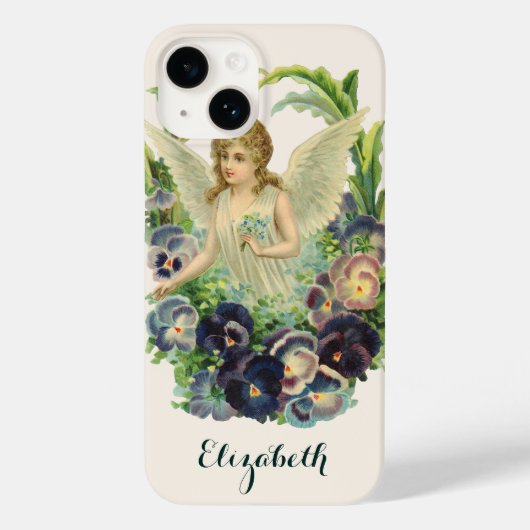 Viktorianischer Osterangel mit Lila Pansy-Blume Case-Mate iPhone Hülle (Rückseite)