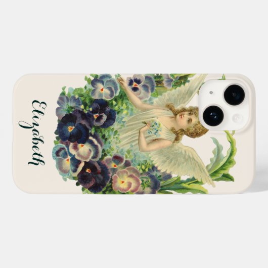 Viktorianischer Osterangel mit Lila Pansy-Blume Case-Mate iPhone Hülle (Rückseite (Horizontal))