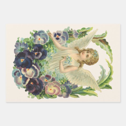 Viktorianischer Osterangel mit Lila Pansy-Blume Geschenkpapier Set (Vorderseite 2)