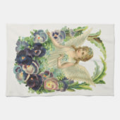 Viktorianischer Osterangel mit Lila Pansy-Blume Geschirrtuch (Horizontal)