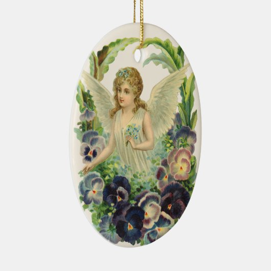 Viktorianischer Osterangel mit Lila Pansy-Blume Keramikornament (Rechts)
