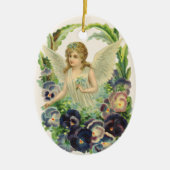 Viktorianischer Osterangel mit Lila Pansy-Blume Keramikornament (Vorne)
