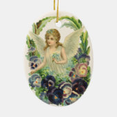 Viktorianischer Osterangel mit Lila Pansy-Blume Keramikornament (Hinten)