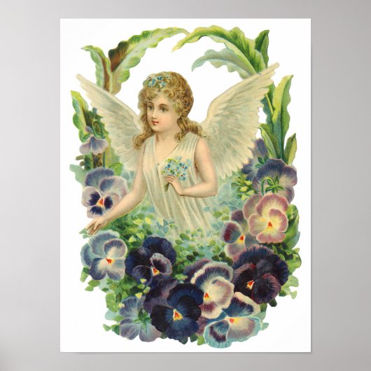 Viktorianischer Osterangel mit Lila Pansy-Blume Poster (Vorne)