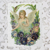 Viktorianischer Osterangel mit Lila Pansy-Blume Puzzle