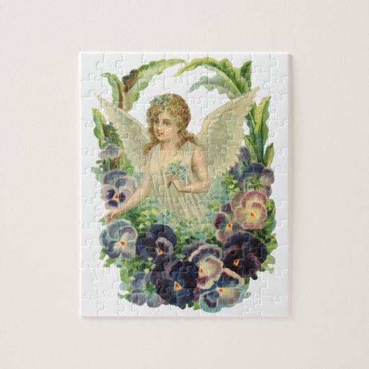 Viktorianischer Osterangel mit Lila Pansy-Blume Puzzle (Vertikal)