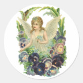 Viktorianischer Osterangel mit Lila Pansy-Blume Runder Aufkleber (Vorderseite)