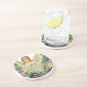 Viktorianischer Osterangel mit Lila Pansy-Blume Sandstein Untersetzer (Seite)