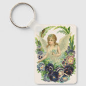 Viktorianischer Osterangel mit Lila Pansy-Blume Schlüsselanhänger (Vorderseite)