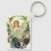 Viktorianischer Osterangel mit Lila Pansy-Blume Schlüsselanhänger (Rückseite)