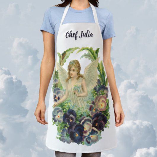 Viktorianischer Osterangel mit Lila Pansy-Blume Schürze