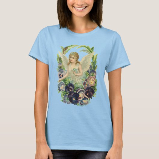 Viktorianischer Osterangel mit Lila Pansy-Blume T-Shirt (Vorderseite)