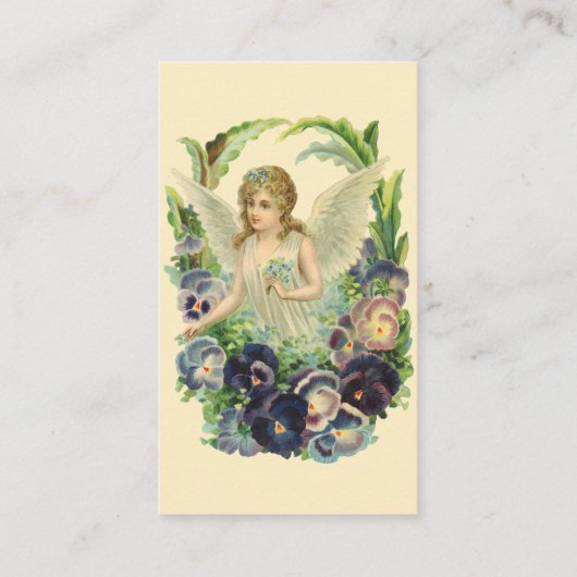 Viktorianischer Osterangel mit Lila Pansy-Blume Visitenkarte (Rückseite)