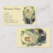 Viktorianischer Osterangel mit Lila Pansy-Blume Visitenkarte (Vorne/Hinten)
