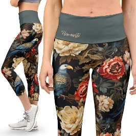 Viktorianischer Papagei Vintager Blütenyoga Capri Leggings