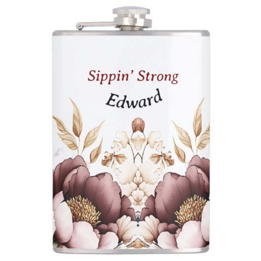 Viktorianischer Peony Luxe Hochzeit seines Vinyl W Flachmann (Vorderseite)