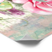 Viktorianischer Pfau und rosa Rosen rosa Hintergru Poster (Ecke)