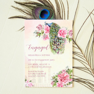 Viktorianischer Pfau vintage rosa Rosen Verlobung Einladung
