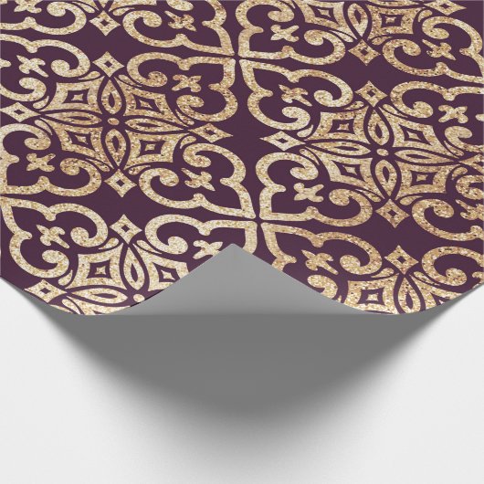 Viktorianischer Pflaumen-u. GoldGlitzer Geschenkpapier (Ecke)