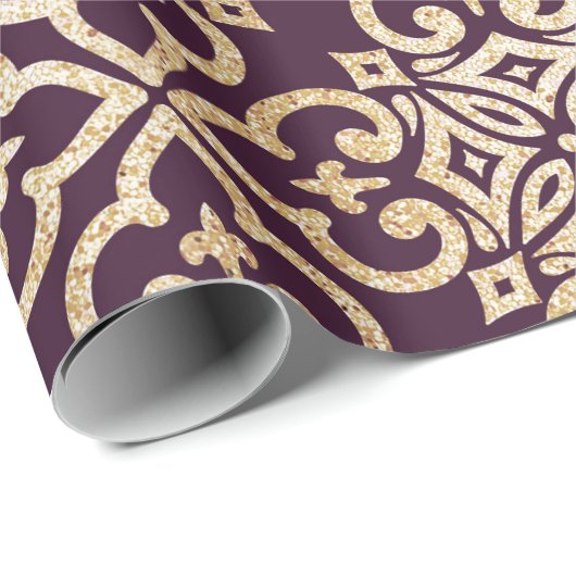 Viktorianischer Pflaumen-u. GoldGlitzer Geschenkpapier (Rolleneckpunkt)
