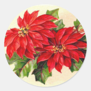 Viktorianischer Poinsettia-Weihnachtsaufkleber Runder Aufkleber
