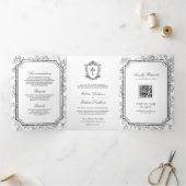 Viktorianischer QR-Code für Schwarz und Weiß Dreifach Gefaltete Einladung (Innenseite)