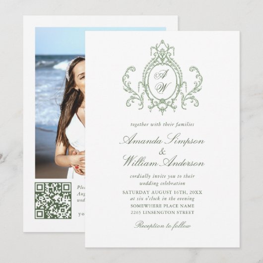 Viktorianischer QR-Code für Verzierte Blumenpracht Einladung (Vorne/Hinten)