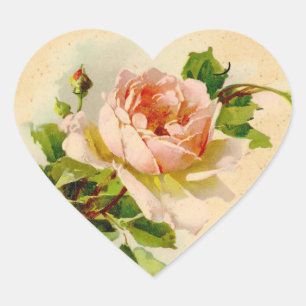 Viktorianischer Rosa Rosenaufkleber Herz-Aufkleber