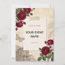 Viktorianischer Roter Rosen Vintage-Collage-Rahmen Einladung